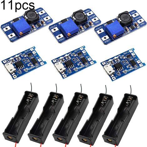 Convertisseur DC-DC Montant - Module Réglable MT3608 2V-24V vers 5V-28V - Carte de Charge TP4056 pour Batterie 18650 - Support Batterie 18650 - Kit 3x3x5 (1/5)