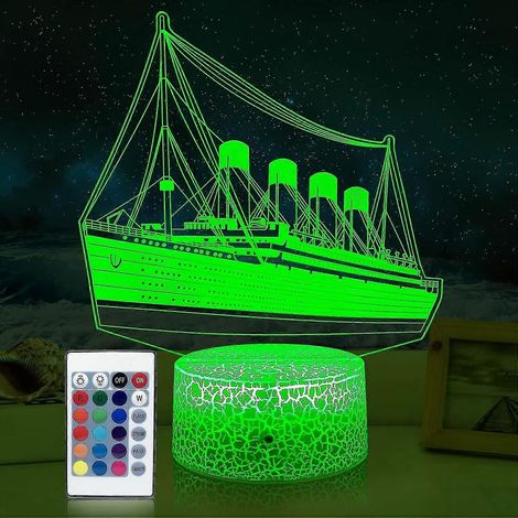 Veilleuse Titanic pour enfants, lampe maquette de bateau 3D à illusion d'optique, 16 couleurs changeantes, décoration de chevet pour chambre d'enfant, cadeau d'anniversaire