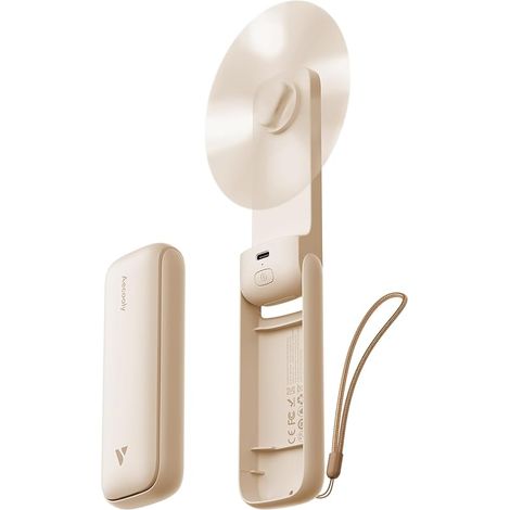 Ventilateur Portable à Main, Mini Ventilateur de Poche, USB Rechargeable [24H d'Autonomie], Petit Pliable pour Voyage, Été, Cadeau Femme et Fille-Beige