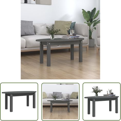 The Living Store Table basse Gris 80x40x35 cm Bois massif de pin - Table Basse - Meuble Salon - Table D'appoint - Table Design - Bois Massif (1/5)