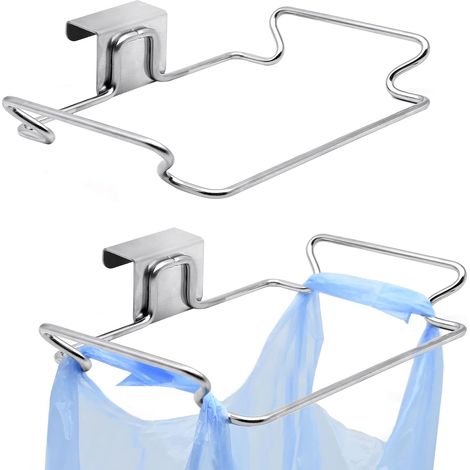 Support de sac poubelle suspendu en acier inoxydable, support de sac poubelle arrière de porte (2 pièces) (1/5)