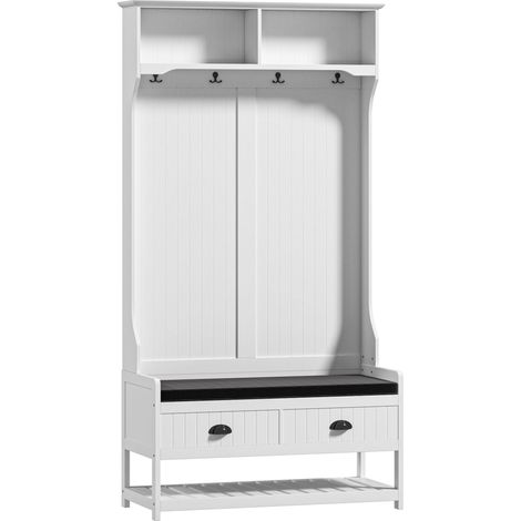 Porte-manteau 2-en-1 avec banc à chaussures et rangement, MDF blanc et gris, 89x42x172 cm (1/5)