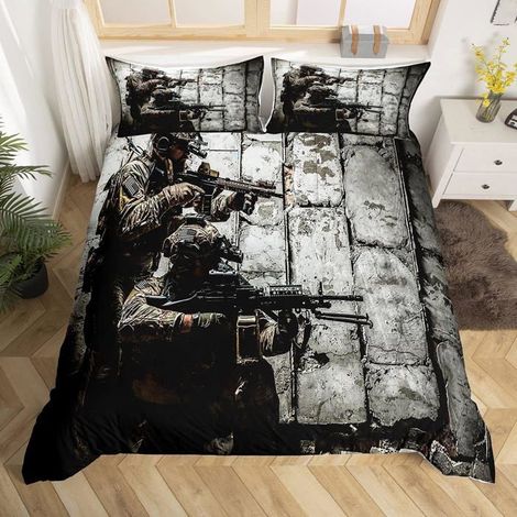 Parure de lit avec housse de couette motif soldat avec arme, garçons et filles, Thème militaire - Camouflage - 240x260 (1/5)