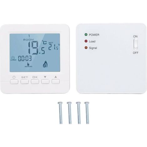 Intelligent, programmable wireless thermostat, fire-resistant, temperature controller for electric heaters, 230 V AC