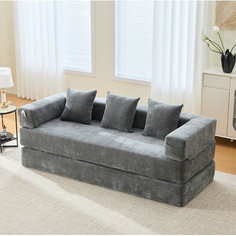 Divano modulare 198x79x60 cm, componibile, con tasche laterali, base antiscivolo, chenille grigio scuro (1/5)