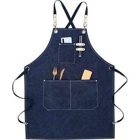 Tablier de cow-boy de haute qualité avec poches pour coiffeur, Tablier de travail multifonction en toile cirée imperméable, peintre, jardinier, styliste de coiffure pour femme et homme,bleu (1/4)