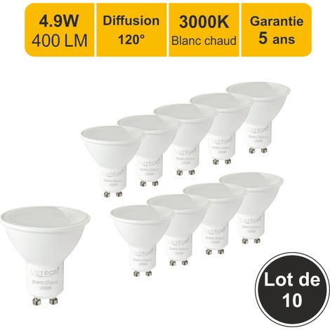 [JAMAIS UTILISÉ] Lot de 10 ampoules LED GU10 4,9W - 120° - 400Lm 3000K - garantie 5 ans