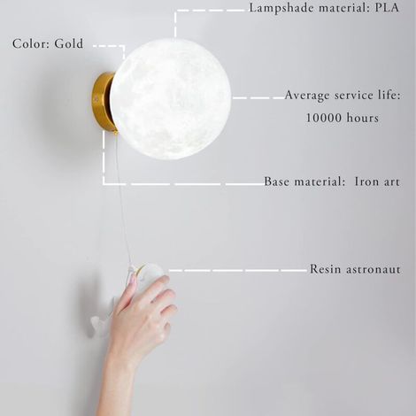 Applique murale d'intérieur, applique murale moderne 15 cm, applique murale LED au design lune et astronaute, applique murale d'intérieur pour chambre d'enfant (1/3)
