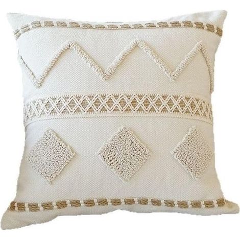 Fodera per cuscino trapuntata a mano con pompon in stile bohémien, ideale per divano, soggiorno, camera da letto e arredamento d'interni. (1/5)