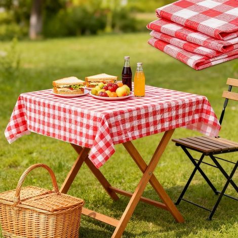 Rot-weiß karierte Tischdecke, ideal für Partys, Picknicks und Abendessen im Freien. (Farbe: Rot) (1/5)