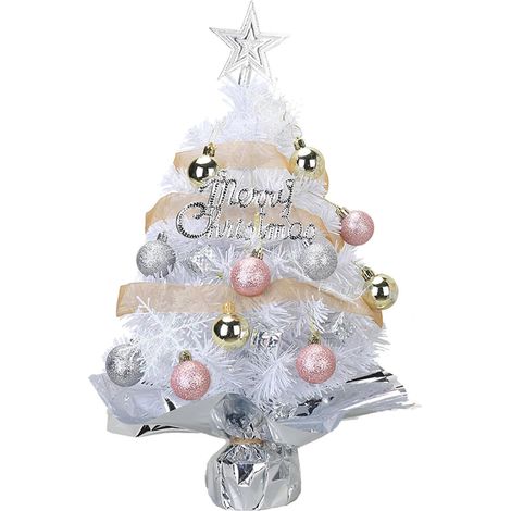 Mini árbol de Navidad blanco (45 cm) con adornos colgantes, perfecto para decoraciones navideñas hechas en casa.