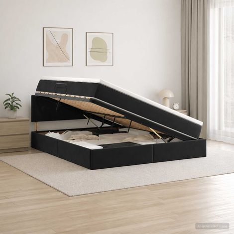 vidaXL Lit de Rangement avec tête de lit Noir 180 x 200 cm Velours (1/5)