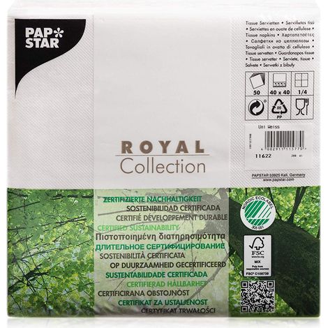 Serviette de table en ouate Royal Collection non tissé 40 x 40 cm blanc - Paquet de 50 (1/5)