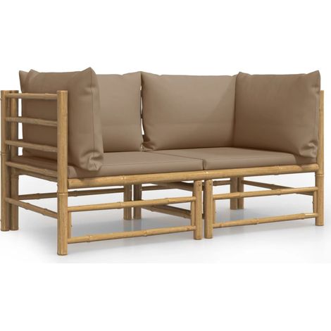 Maison Exclusive - Divani Angolari da Giardino con Cuscini Tortora 2pz Bambù