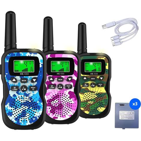 Kinder-Walkie-Talkies, 3 Stück, 22 Kanäle, 2-Wege-Radio-Spielzeug mit Taschenlampe und LCD-Bildschirm, 3 km Reichweite, Walkie-Talkies für Kinder, Outdoor-Abenteuer, Camping, Wandern