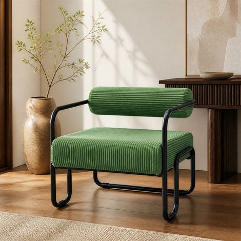 Fauteuil lounge en velours côtelé, vert (1/5)