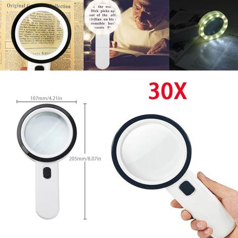 30-fache Vergrößerungslupe mit LED-Beleuchtung, handliche Leuchtlupe für präzises Arbeiten, Lesen, Prüfen von Münzen und Schmuck (1/5)