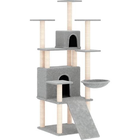 Torre de muebles para gatos, juguete para trepar, rascador, plataforma para trepar con postes rascadores de sisal ligeros, 154 cm, gris 020022578