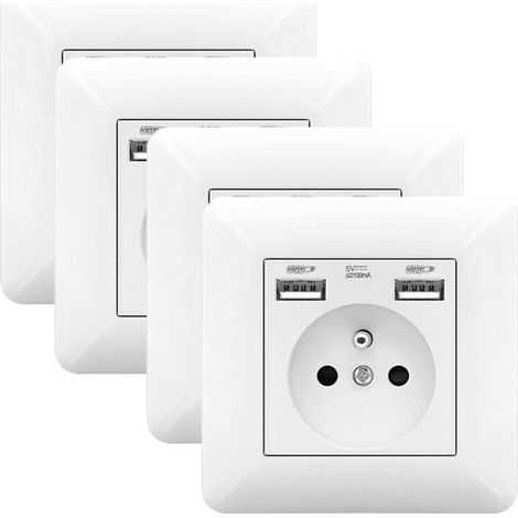 Lot de 4 Prise Murale avec 2 Ports USB et 1 Prise AC 110-250V – Prise Électrique USB 5V/2.1A pour Smartphone, Tablette, Charge Rapide (1/5)