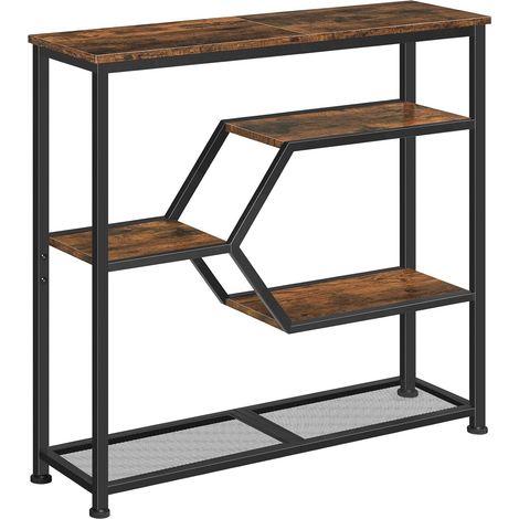 Table Console, Table d’Entrée à 5 Niveaux, Console Meuble Fine Style Industriel, Bout de Canapé de 80 cm, Cadre en Métal Robuste, pour Salon, Entrée, Couloir, Marron et Noir (1/5)