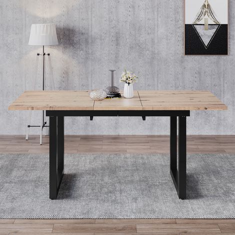 Tavolo da pranzo allungabile 140-180x80cm rettangolare salvaspazio in metallo stile industriale Nero e Rovere
