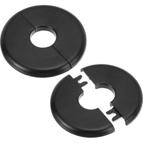 Plaque d'Écussons Auto-Adhésive Ronde en ABS 0.93"/23.5mm, 2pcs Couverture Murale pour Tuyau d'Eau, Cache Mitigeur Douche Boucles Rosace Robinet Chauffage Plomberie Mural, Noir (1/5)