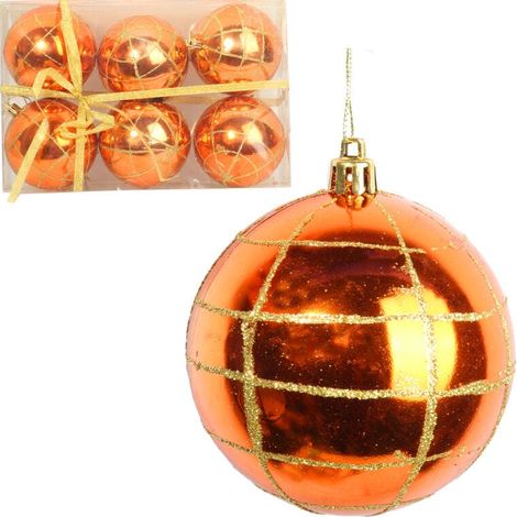 Set di 6 palline di plastica arancioni da 7 cm per decorazioni natalizie (1/3)
