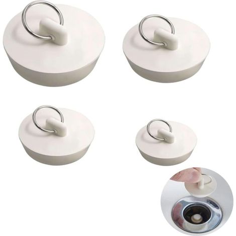4-teiliges Set universeller Gummi-Abflussstopfen, weiße Gummi-Spülbeckenstopfen mit Aufhängering, für Küche und Badezimmer (4 Größen) (1/5)
