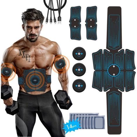 (Bleu)Electrostimulateur Musculaire Ceinture Abdominale EMS Stimulateur Appareil Femme Homme Entraînement Abdominal (1/4)