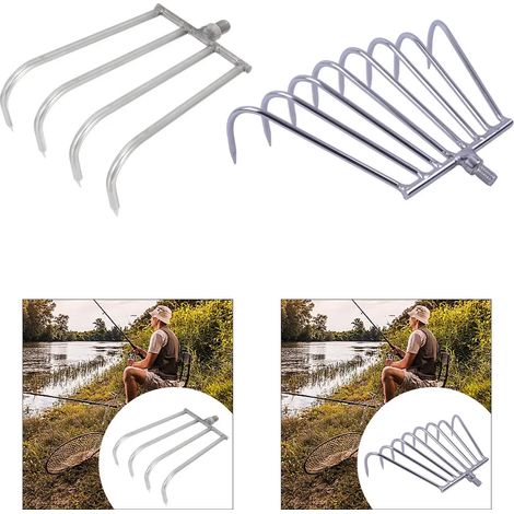 Râteau à main en métal inoxydable à 4 dents (4 dents) - Outil de pêche portable et robuste - Tête de râteau aquatique pour la pêche en rivière, la plantation et le creusement de ruisseaux (1/5)