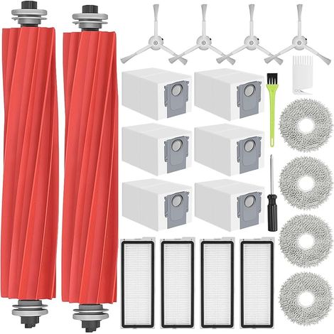 FOREHILL Kit accessoires pour Roborock Qrevo S/Qrevo Pro/QRevo MaxV/Qrevo Plus Pièces pour Roborock Qrevo S, 2 Brosse Principale, 6 Sacs à Poussière, 4 Serpillere, 4 Filtres 4 Blanc Brosse Latérale (1/5)