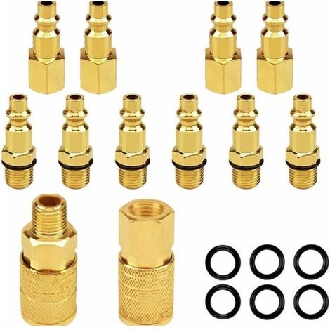 Raccords pneumatiques rapides type D – Lot de 12 pièces NPT 1/4″, acier chromé, pour compresseur et tuyaux industriels