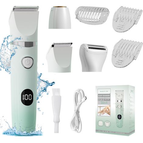 RasoirRasoir Electrique Femme, Tondeuse Femme Intime Tout-En-Un, 3 en 1 Rasoir Electrique, Étanche, Écran LED, pour Visage, Maillot, Aisselles, Jambes (Violet) (vert) (1/5)