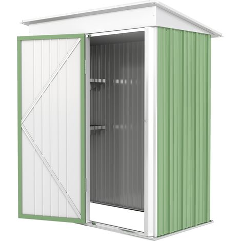 Metal Garden Shed, Outdoor Lean-to Shed for Tool Motor Bike, with Adjustable Shelf, Lock, Gloves, 5'x3'x6', Green (1/5)