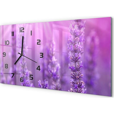 Horloge Murale Salon 60x30 cm Panoramique Verre Trempé Décoration Murale Lavande (1/5)
