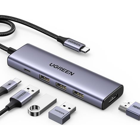5in1 Multifunktions-HUB-Adapter USB-C 3x USB-A HDMI 4K PD 100W Grau (1/5)