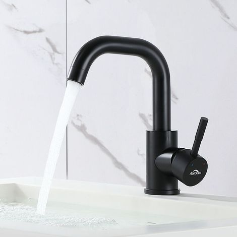 Rubinetto da cucina flessibile con beccuccio girevole alto, miscelatore regolabile liberamente, rubinetto monoforo per acqua calda e fredda in ottone cromato e nero.