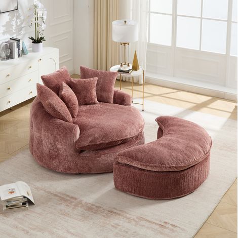 Sillón lounge 190,5x138x63 cm de poliéster rosa con puf para salón – MEUBLIV (1/5)