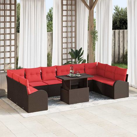 Set Divano da Giardino con cuscino 11 pcs Marrone Poly Rattan vidaXL (1/5)