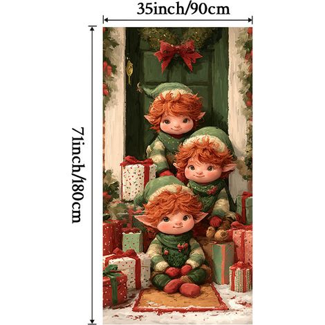 Décorations de porte de Noël, tentures murales, décorations de fête, décors de fond, tapisseries de porte, bannières de porte - 90 x 180 cm (perforation + ruban) - 37
