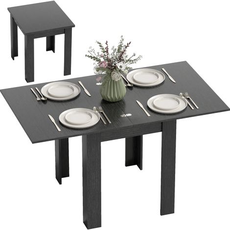 Table de salle à manger extensible pour 4 à 6 personnes, en bois et acier, 140 x 80 x 77,5 cm, noire (1/5)