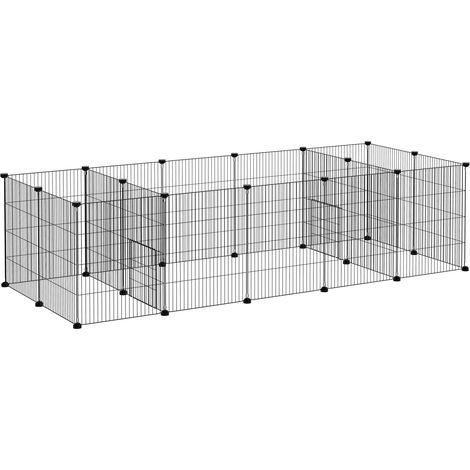 Enclos modulable pour petits animaux, lapins, rongeurs, chiots - 18 panneaux en acier, 2 portes, 175 x 70 x 45 cm, noir (1/5)