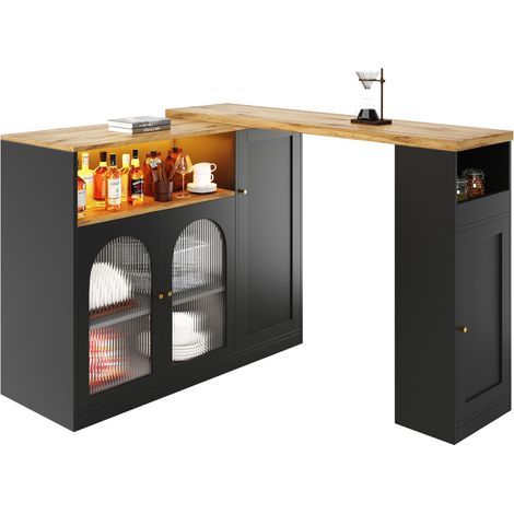 ELVMI Bartisch mit 360° Drehplatte, Glastür und LED, Offenen und Geschlossenen Fächern, Küche (1/5)