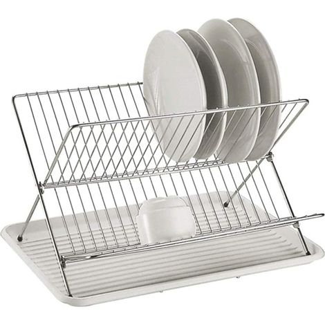 Egouttoir À Vaisselle - Acier Chromé Et Structure Blanche - Pliable Pour Gain D'espace - Convient Cuisine Maison Ou Appartement - 1 Pièce (1/5)