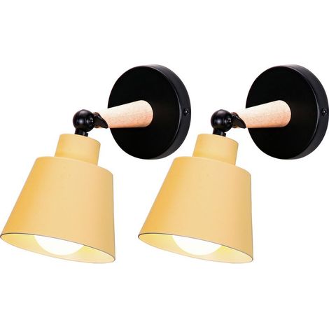 2PCS Applique Murale Moderne En Bois Lampe Murale Rétro Applique Murale Minimaliste Pour Chambre À Coucher, Couloir E27 Jaune (1/5)
