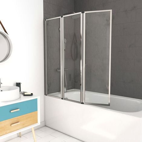 Parete per vasca da bagno pivotante a 3 pannelli cromati - 125x143cm - Vetro temperato 4mm