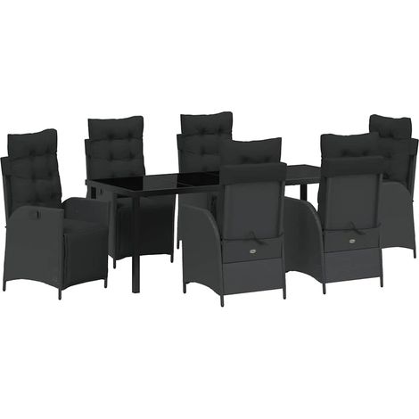 Maison Exclusive - Set da Pranzo per Giardino con cuscino 7 pcs Nero polyrattan