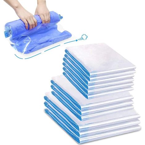 Sac sous vide roulé à la main longziming - Sacs de rangement sous vide à presser à la main, 12 sacs de compression de voyage réutilisables pour vêtements, couettes (50x70, 40x60, 35x50)-AquaForge (1/5)