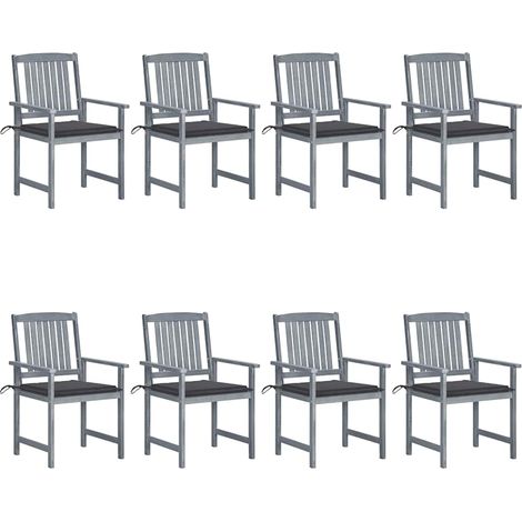 Lot de 8 Chaises de jardin avec coussins - Chaises d'extérieur pour terrasse/jardin Bois d'acacia solide Gris BV796916 - BonneVie (1/5)