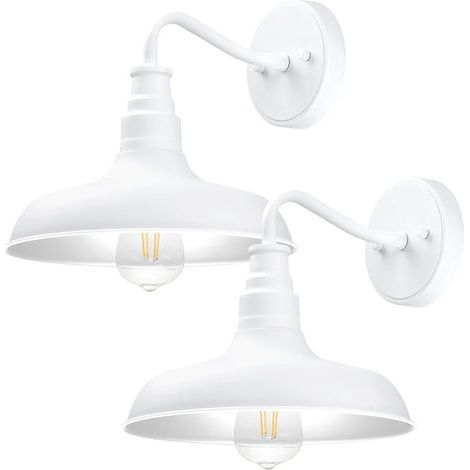 Luminaires extérieurs à col de cygne. lot de 2 lampes de style ferme/grange. adaptés pour porche/garage. blanc mat (1/5)